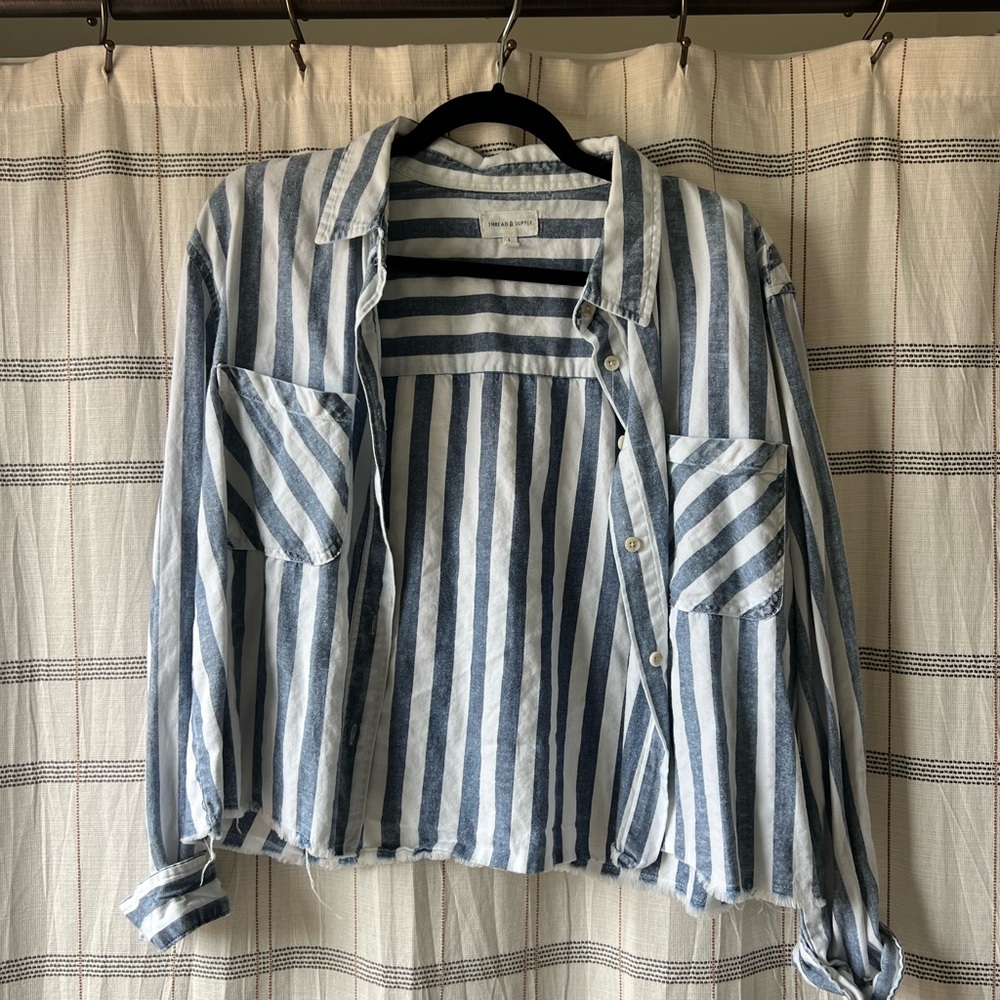 Thread & Supply Navy and White Striped Shirt